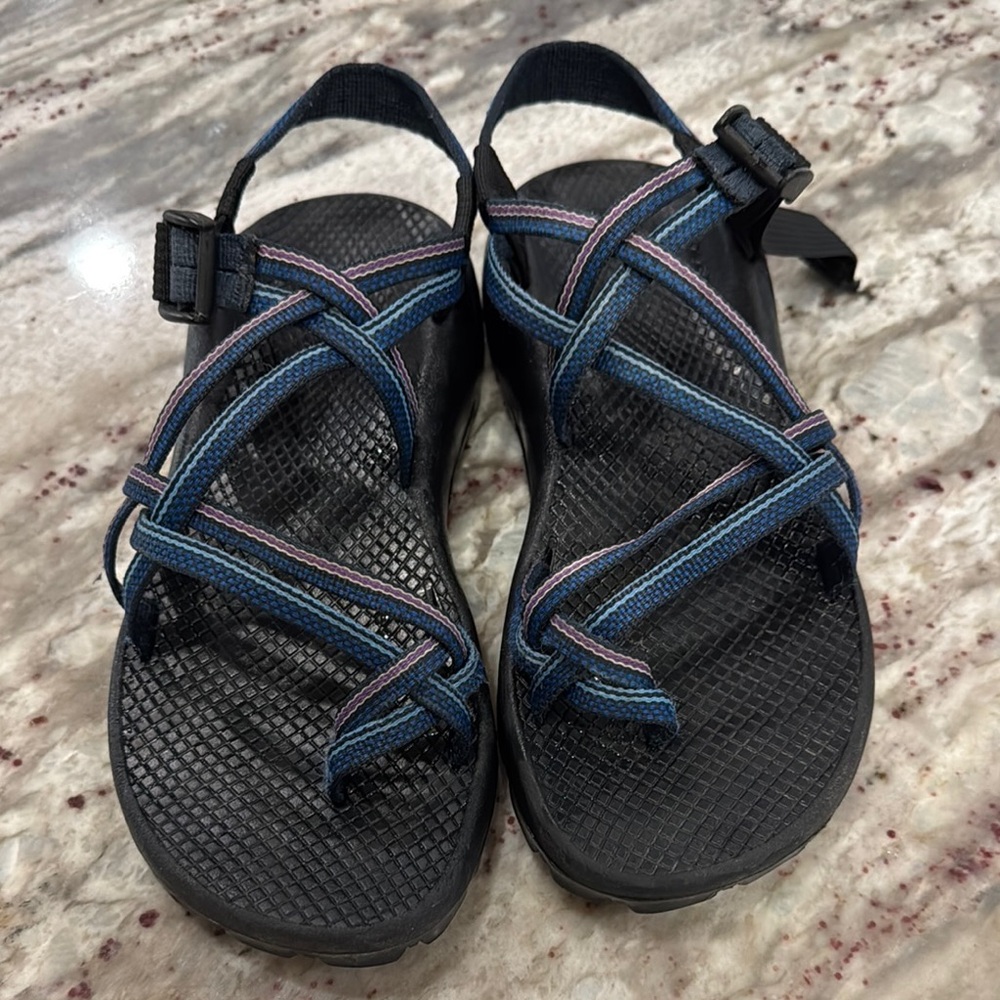 Chaco Black and Blue Strappy Sandals 8